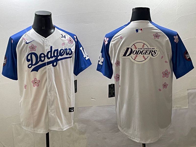 Men Los Angeles Dodgers Blank White Blue Sakura Edition 2025 Nike MLB Jersey style 28